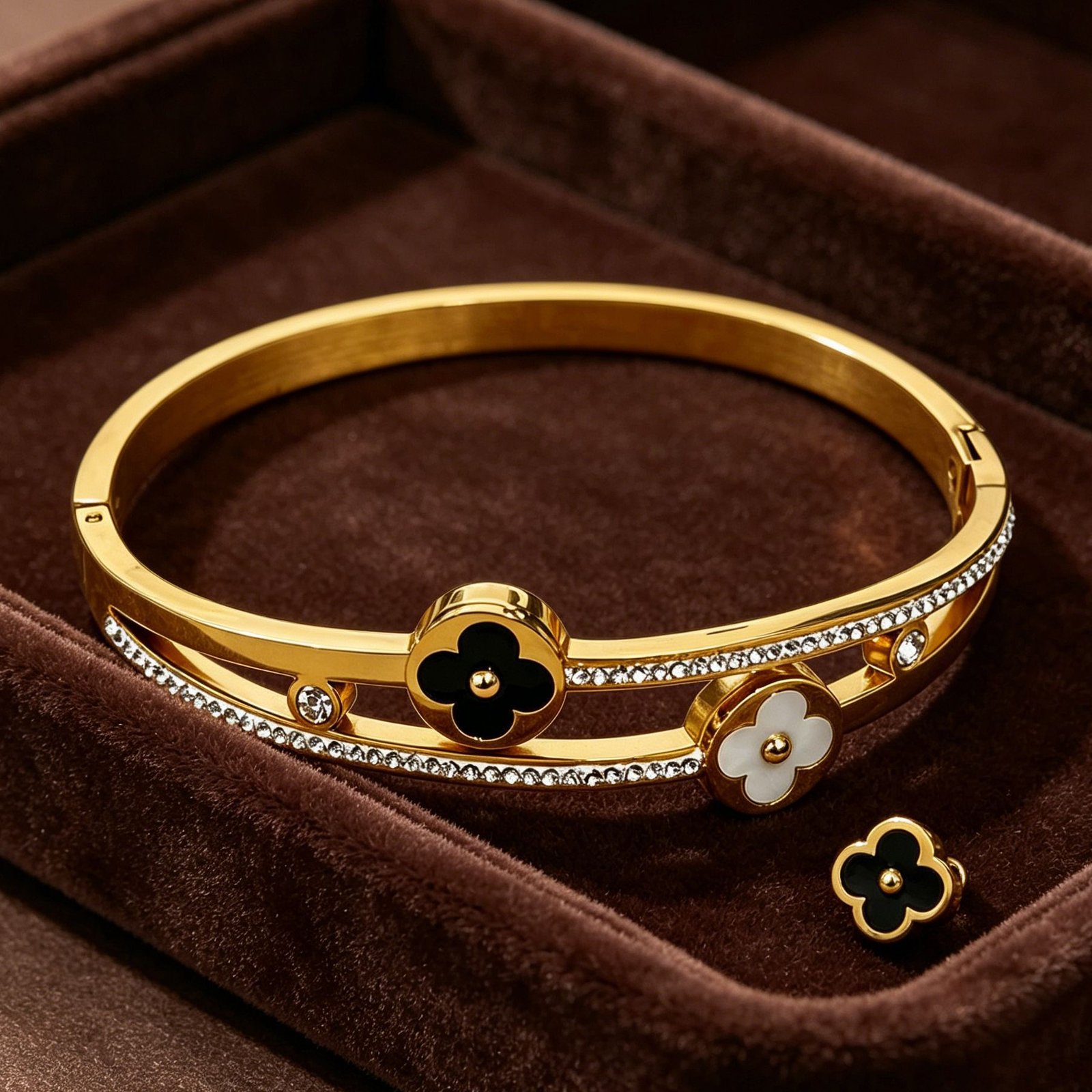 Monochrome Clover Pavé Bangle - Image 3