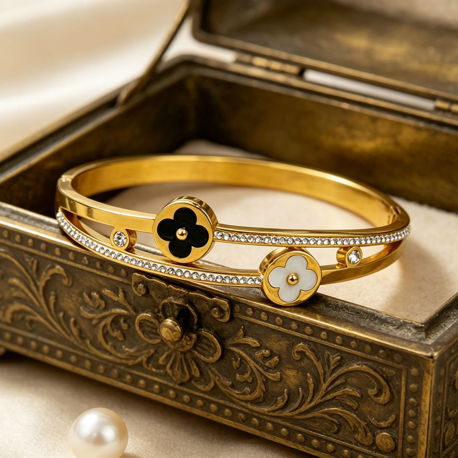 Monochrome Clover Pavé Bangle - Image 4