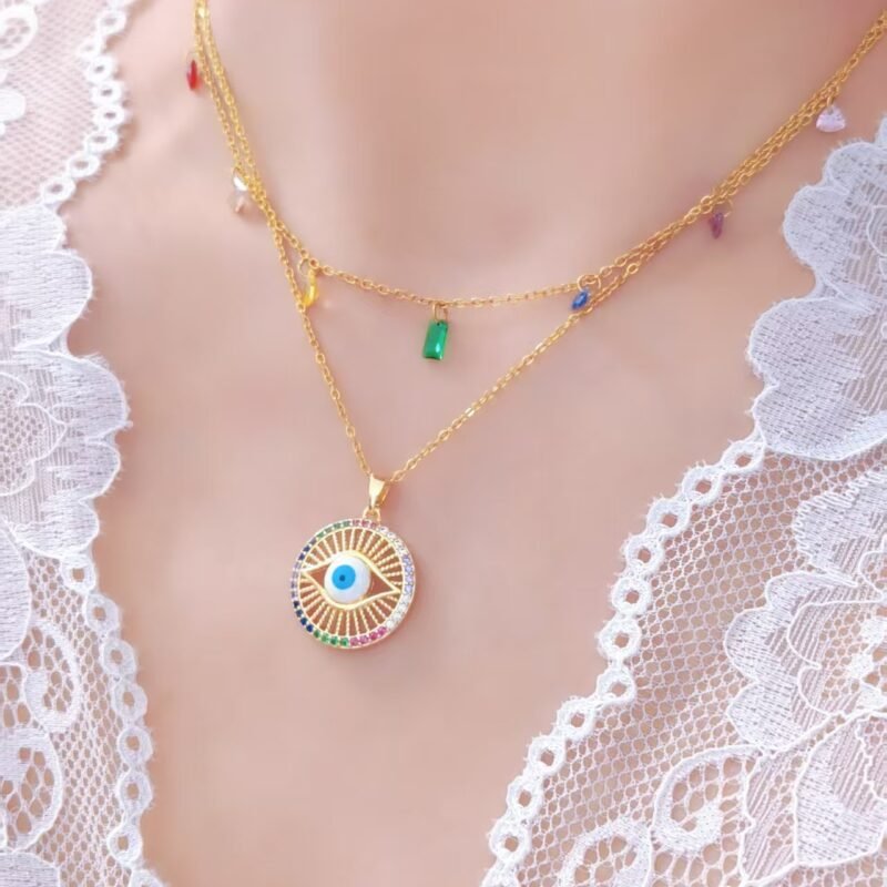 Radiant Gaze Sunburst Evil Eye Necklace