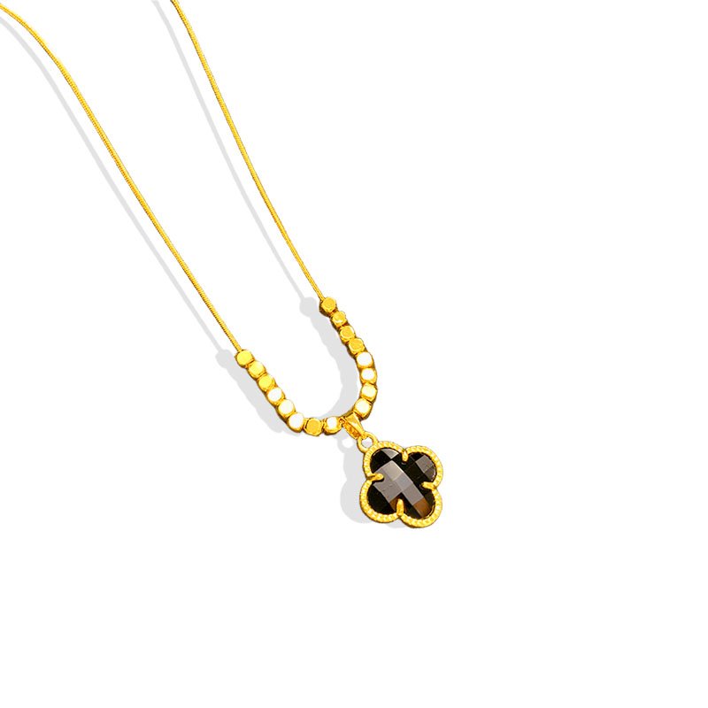 Smoky Clover Crystal Pendant Necklace