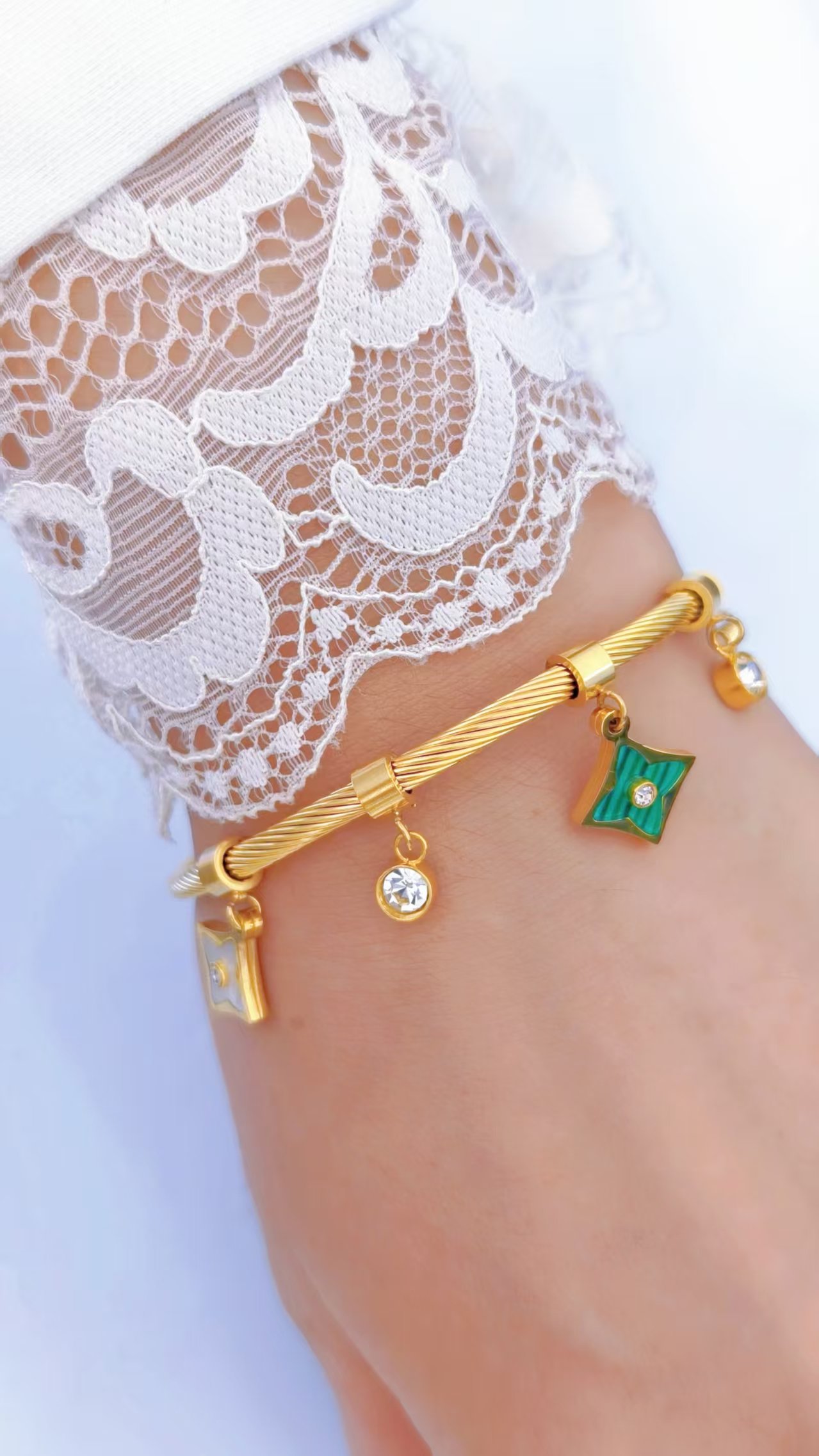 Star Charm Twisted Cable Cuff - Image 3