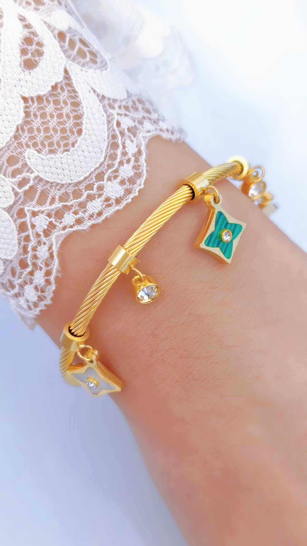 Star Charm Twisted Cable Cuff - Image 2