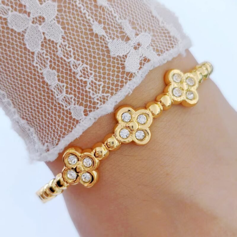 Triple Clover Beaded Bangle