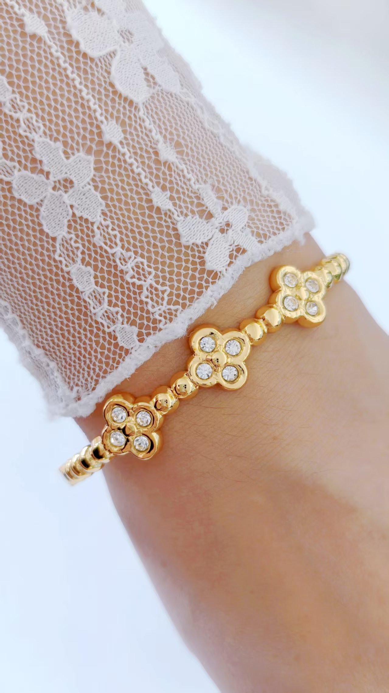 Triple Clover Beaded Bangle - Image 2