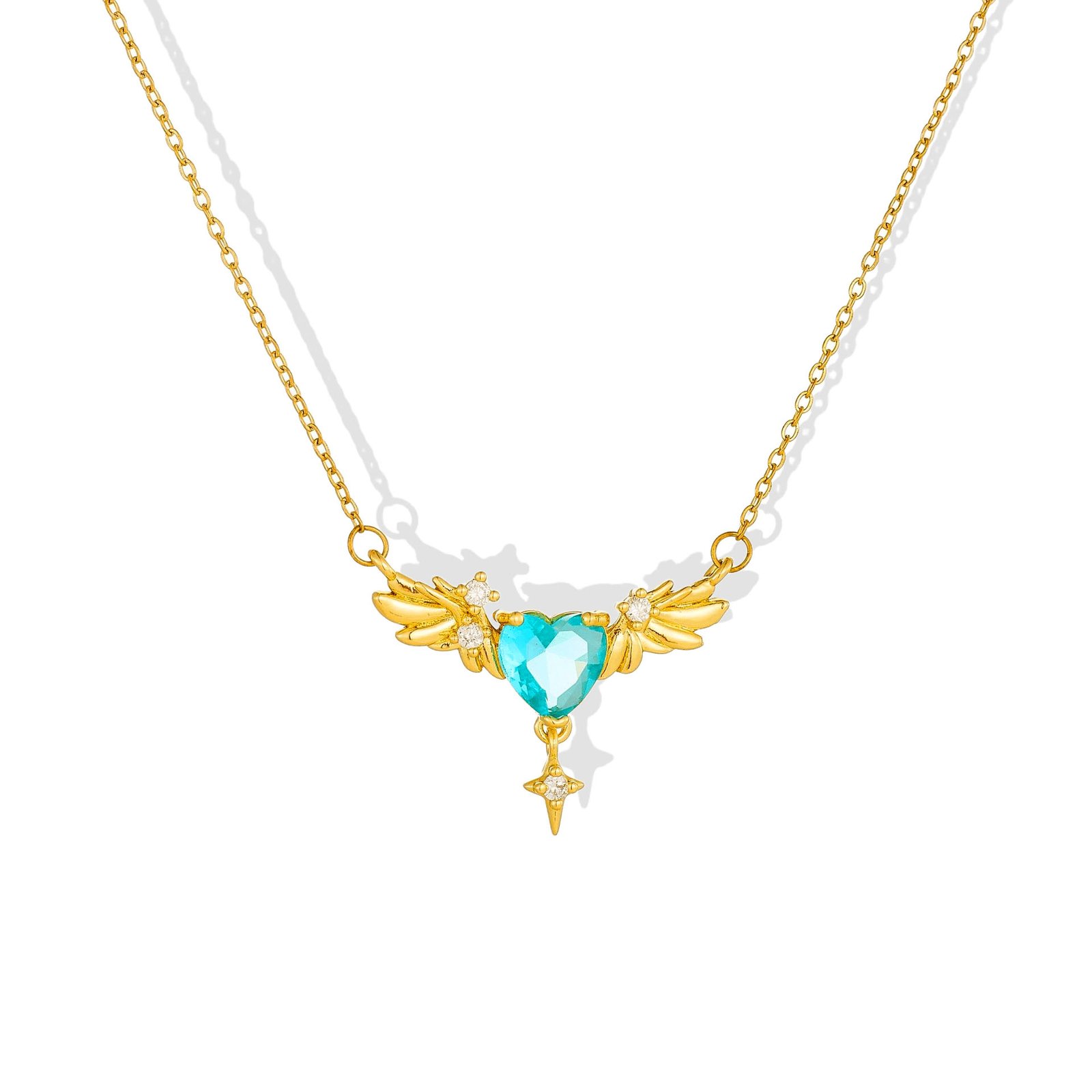 Winged Aqua Heart Necklace