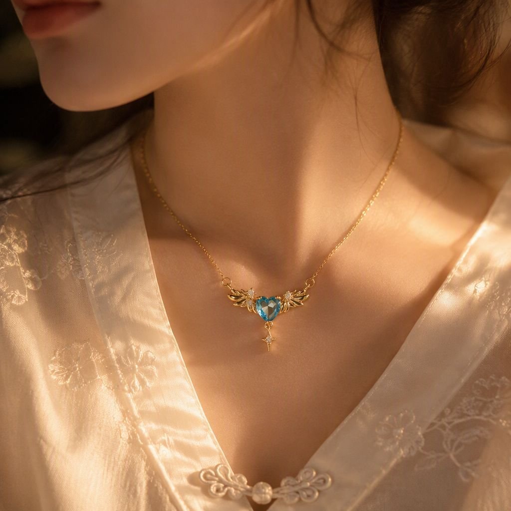 Winged Aqua Heart Necklace - Image 3
