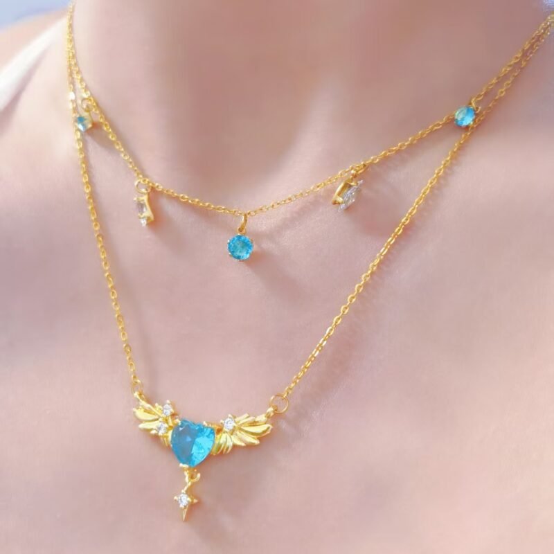 Winged Aqua Heart Necklace