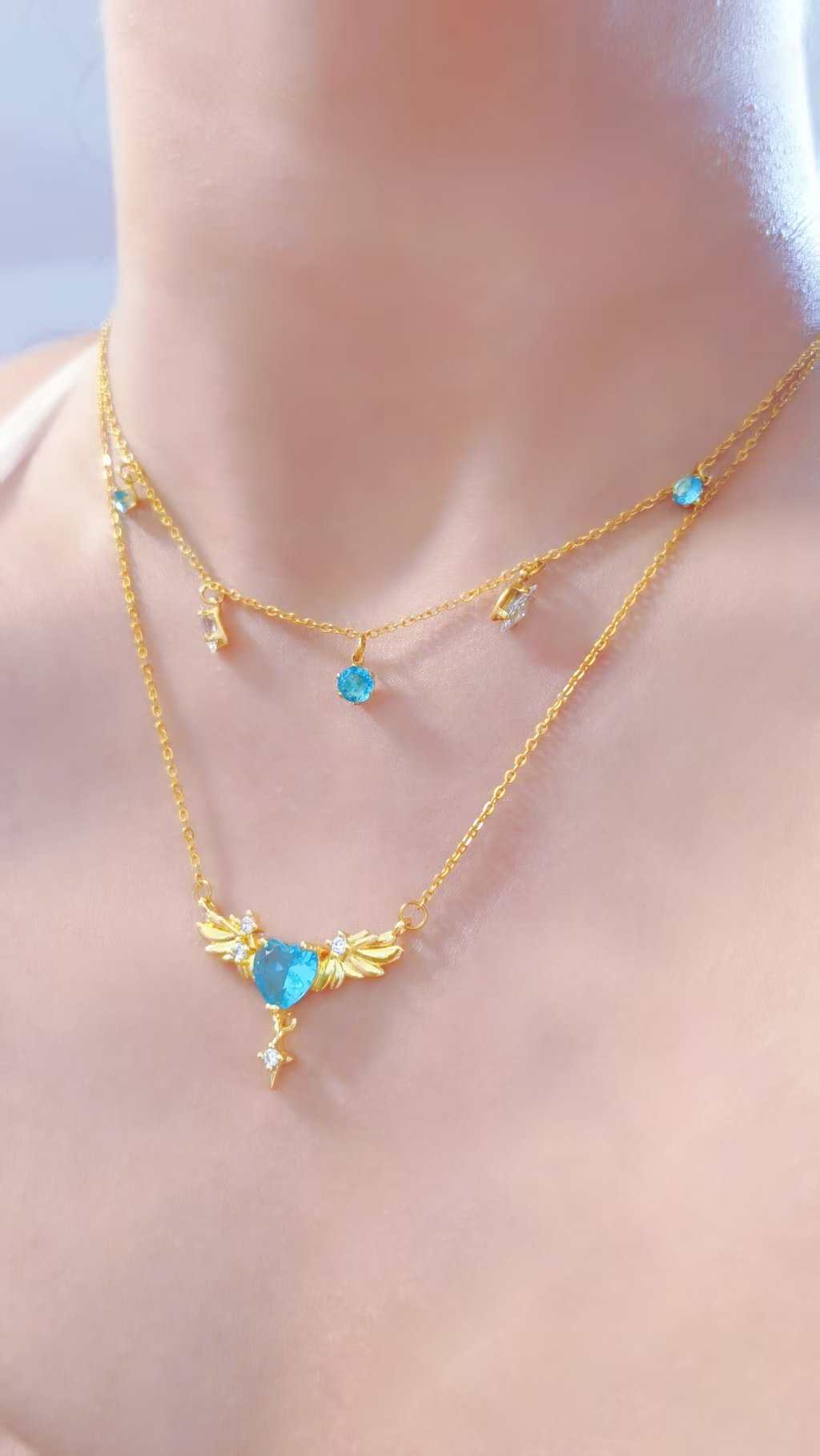 Winged Aqua Heart Necklace - Image 2