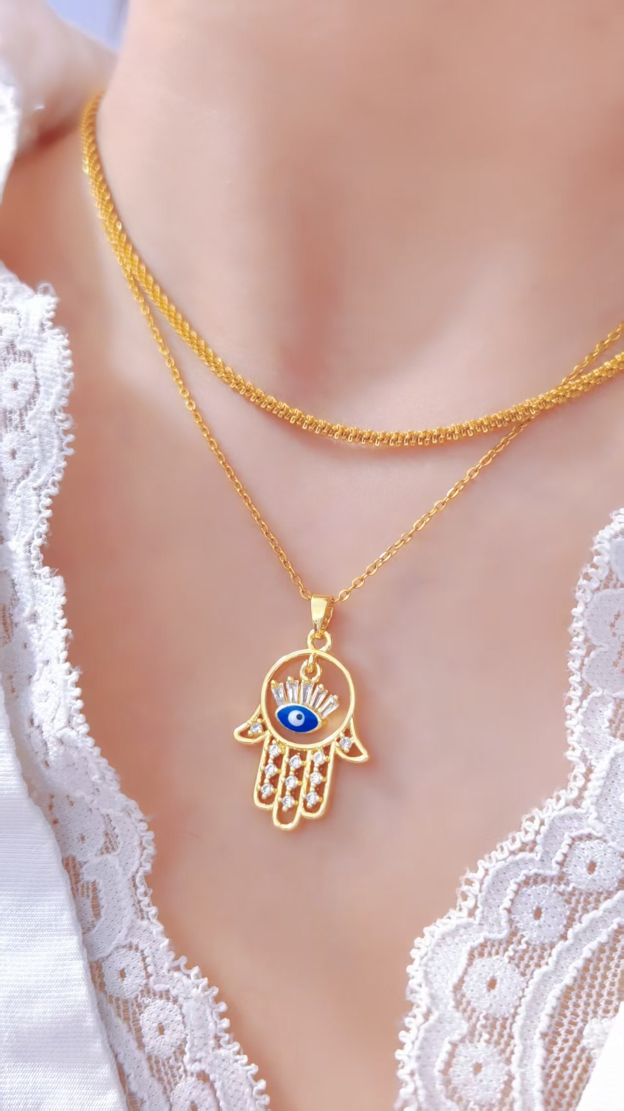 Wink Charm Hamsa Necklace - Image 2