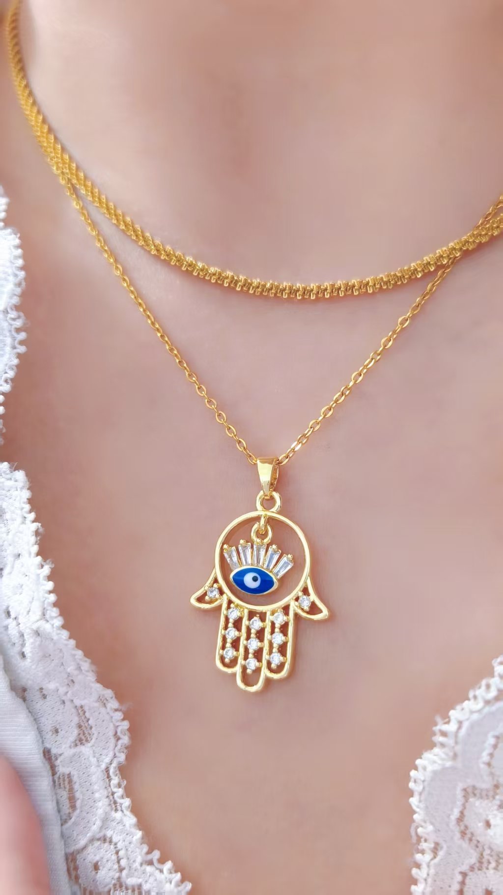 Wink Charm Hamsa Necklace - Image 3