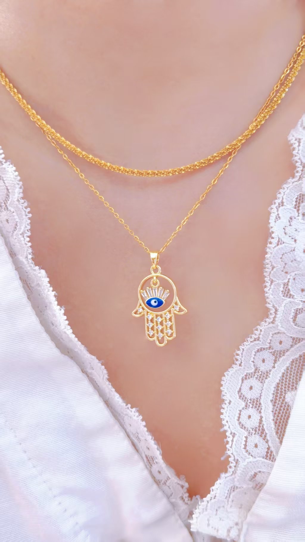 Wink Charm Hamsa Necklace - Image 4