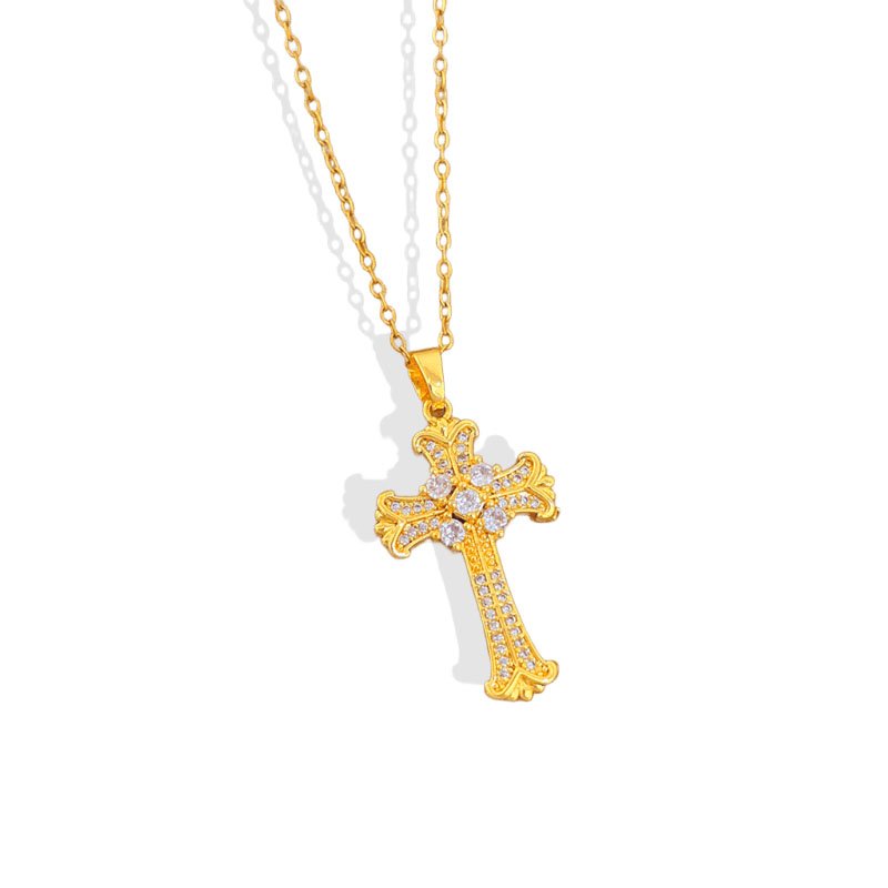 Baroque Cross Vintage Zircon Pendant Necklace