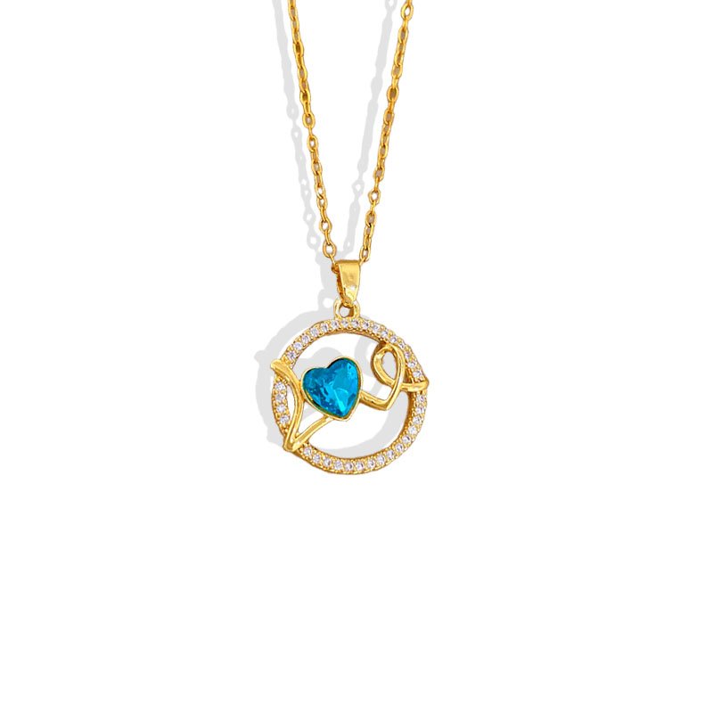 Blue Heart LOVE Circle Necklace