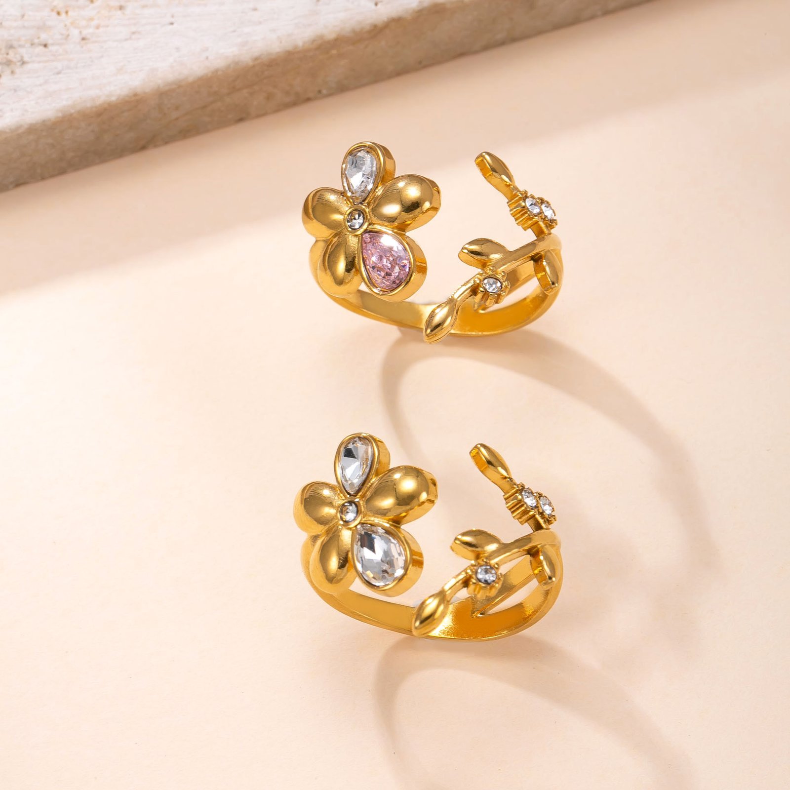 Botanical Vine Crystal Flower Ring - Image 4