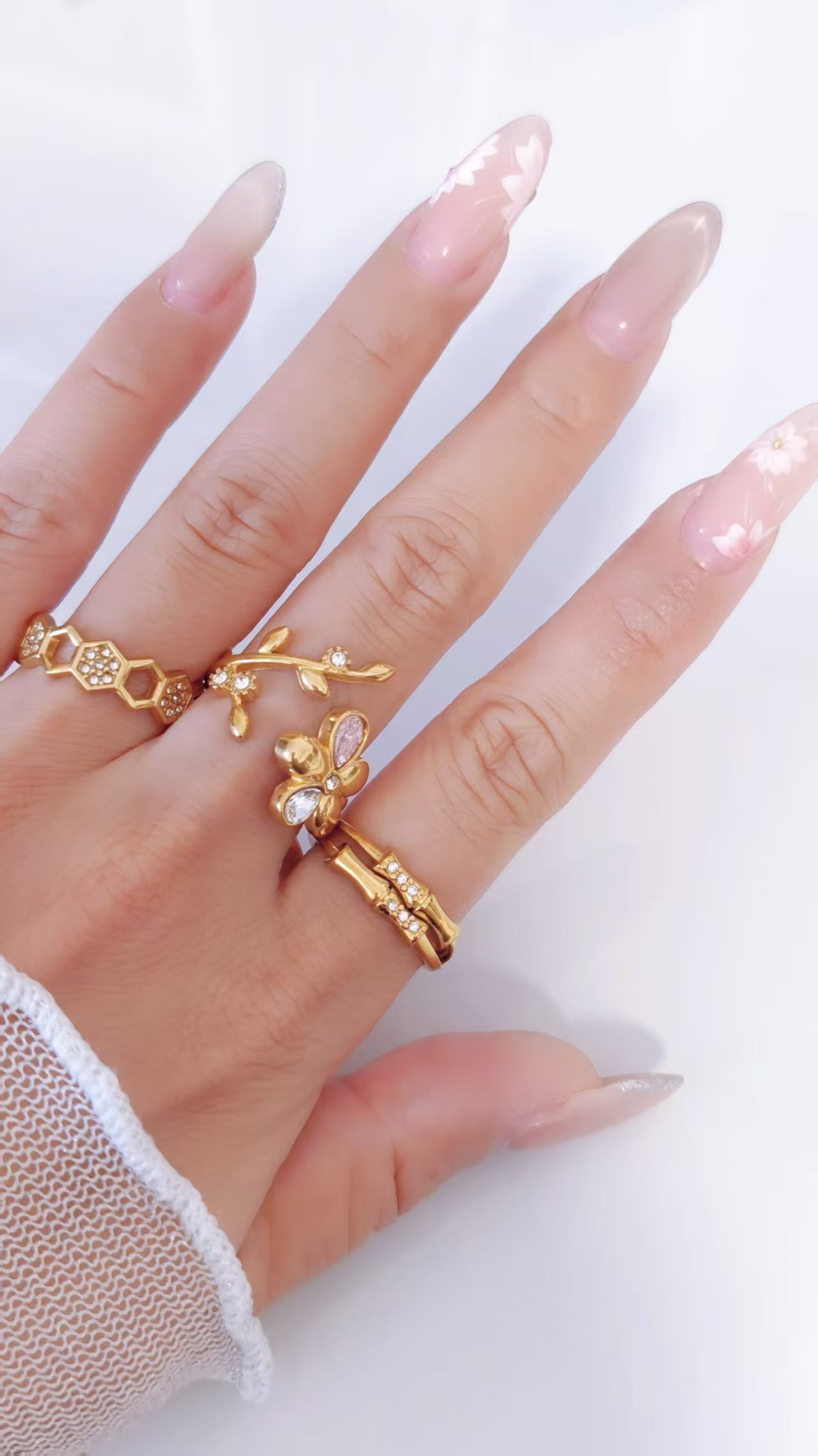 Botanical Vine Crystal Flower Ring - Image 3