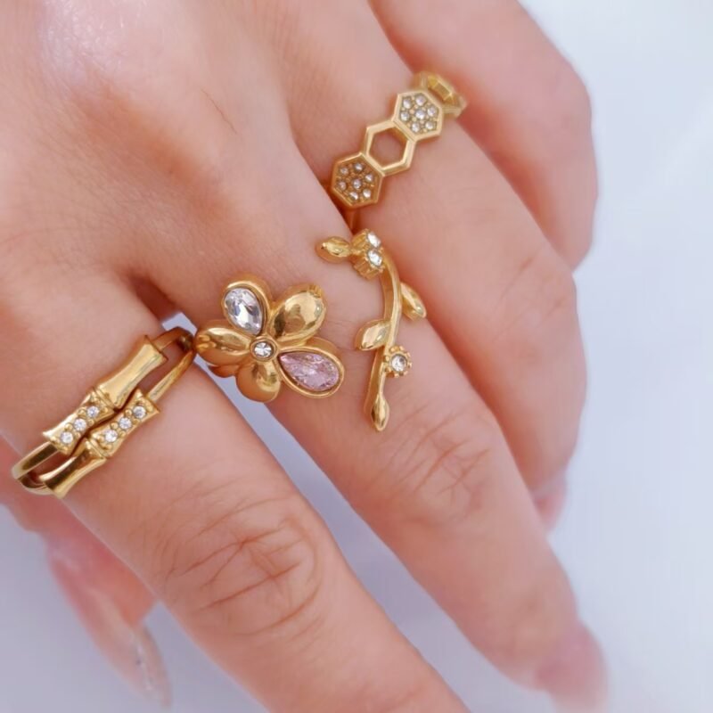 Botanical Vine Crystal Flower Ring