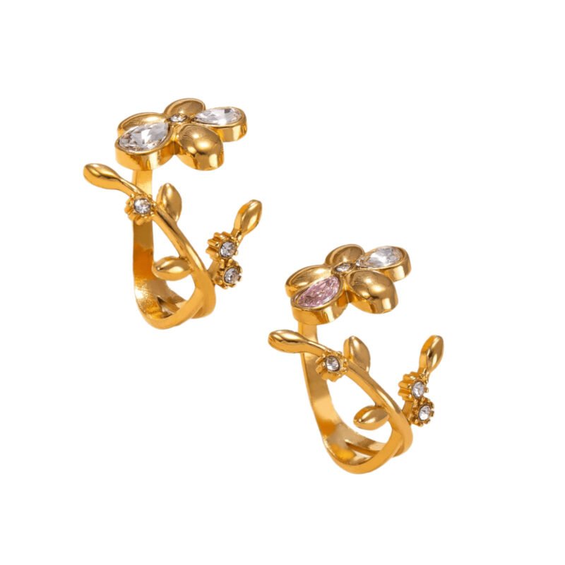 Botanical Vine Crystal Flower Ring