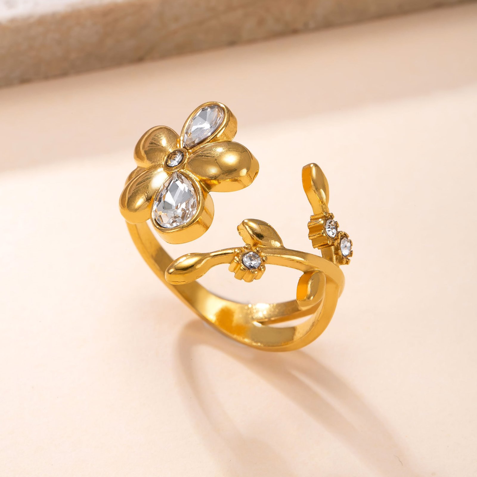 Botanical Vine Crystal Flower Ring - Image 5