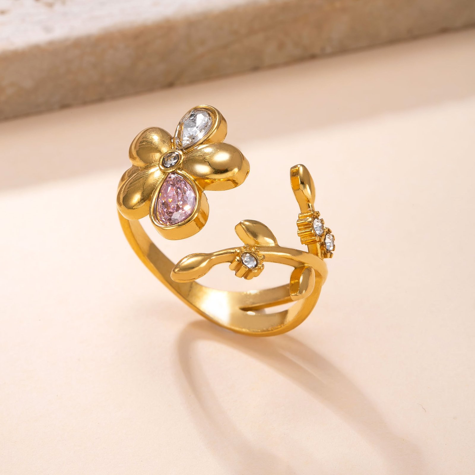 Botanical Vine Crystal Flower Ring - Image 6
