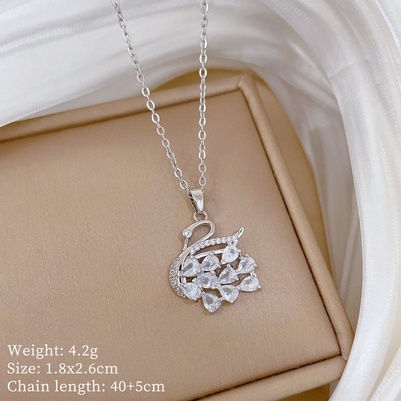 Crystal Swan Pendant Necklace - Image 3
