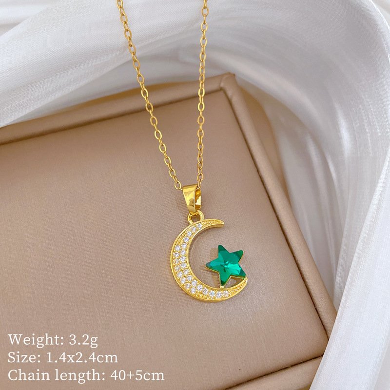 Emerald Star Crescent Necklace - Image 2