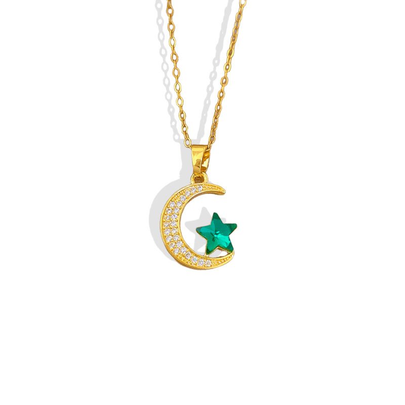 Emerald Star Crescent Necklace
