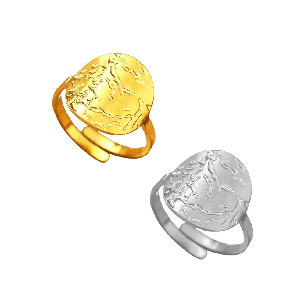 Fossil Leaf Etched Disc Ring