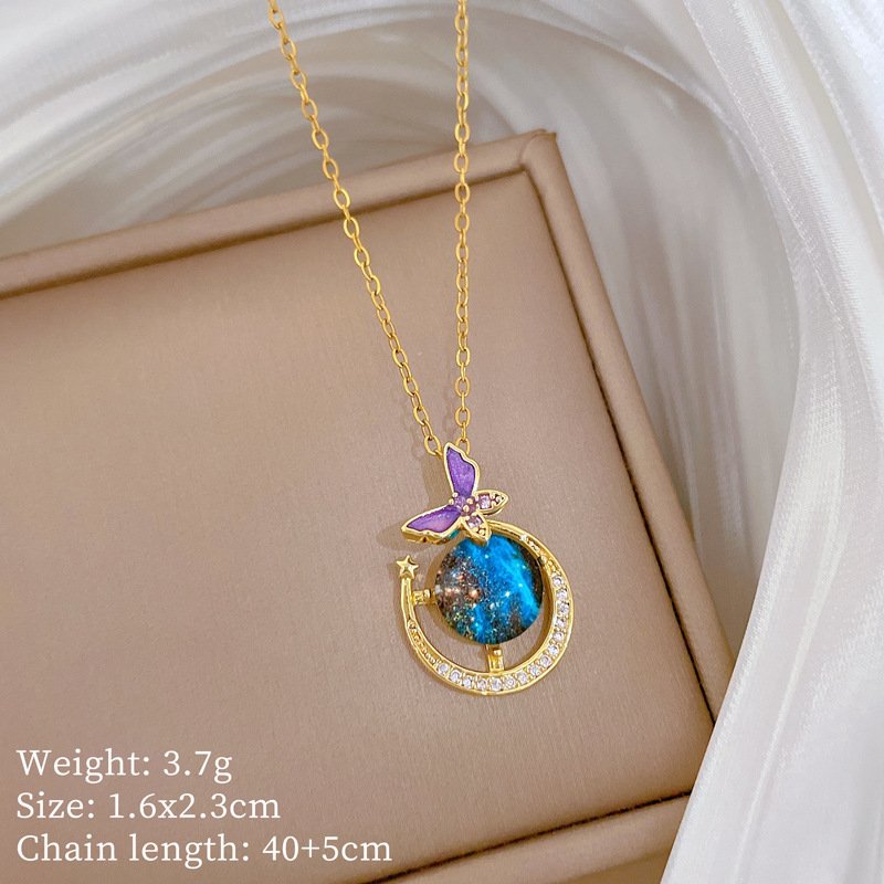 Galaxy Butterfly Moon Necklace - Image 2