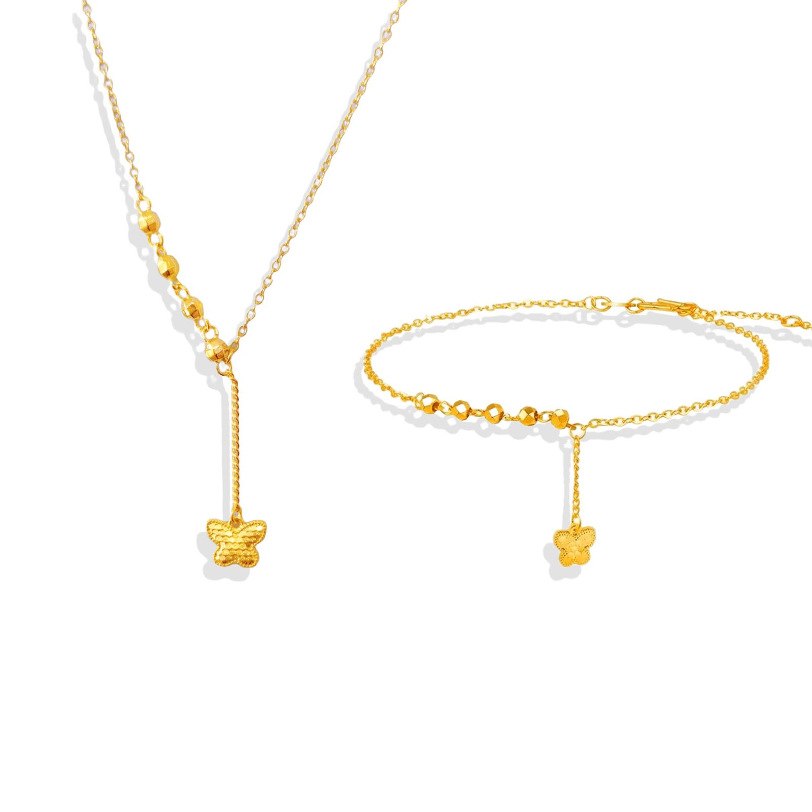 Golden Flutter Butterfly Y-Necklace & Bracelet Set