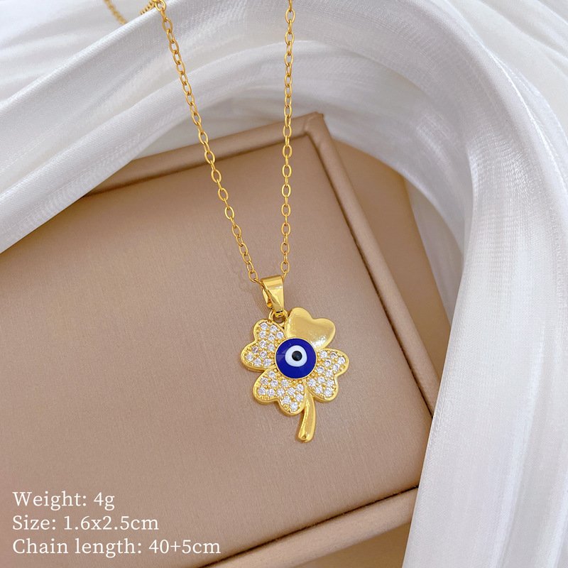 Lucky Clover Evil Eye Necklace