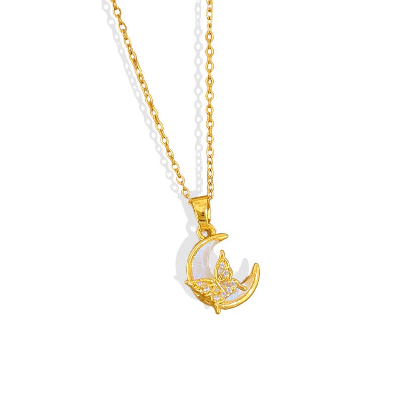 Moonlight Wings Butterfly Crescent Necklace