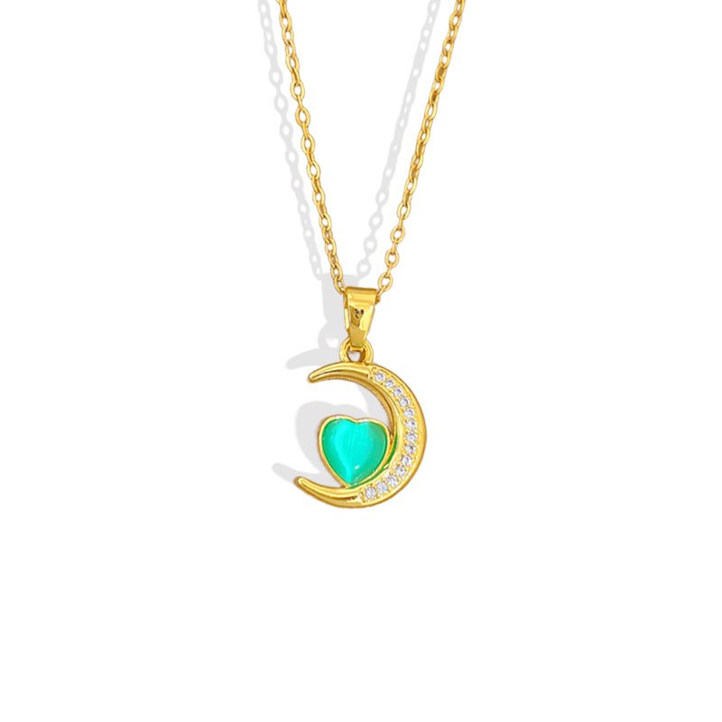 Moonlit Heart Crescent Cat's Eye Necklace