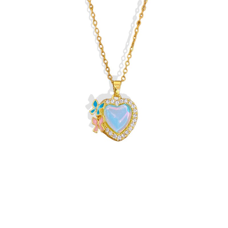 Opal Heart Butterfly Duo Necklace