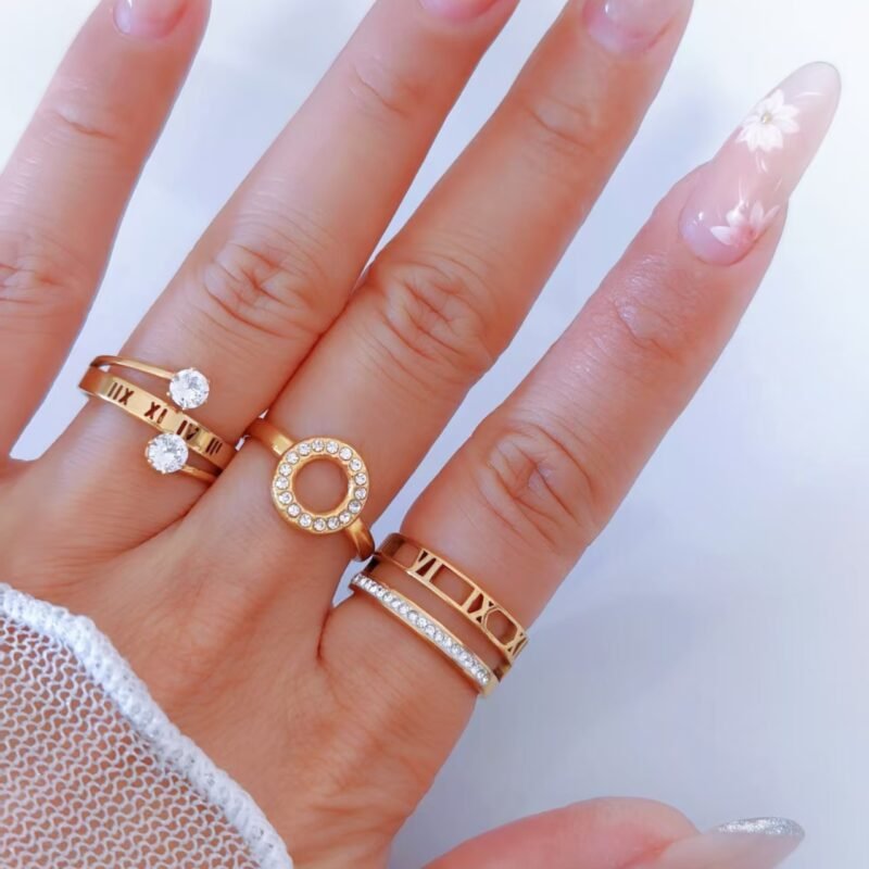 Roman Numeral Layered Crystal Band Ring