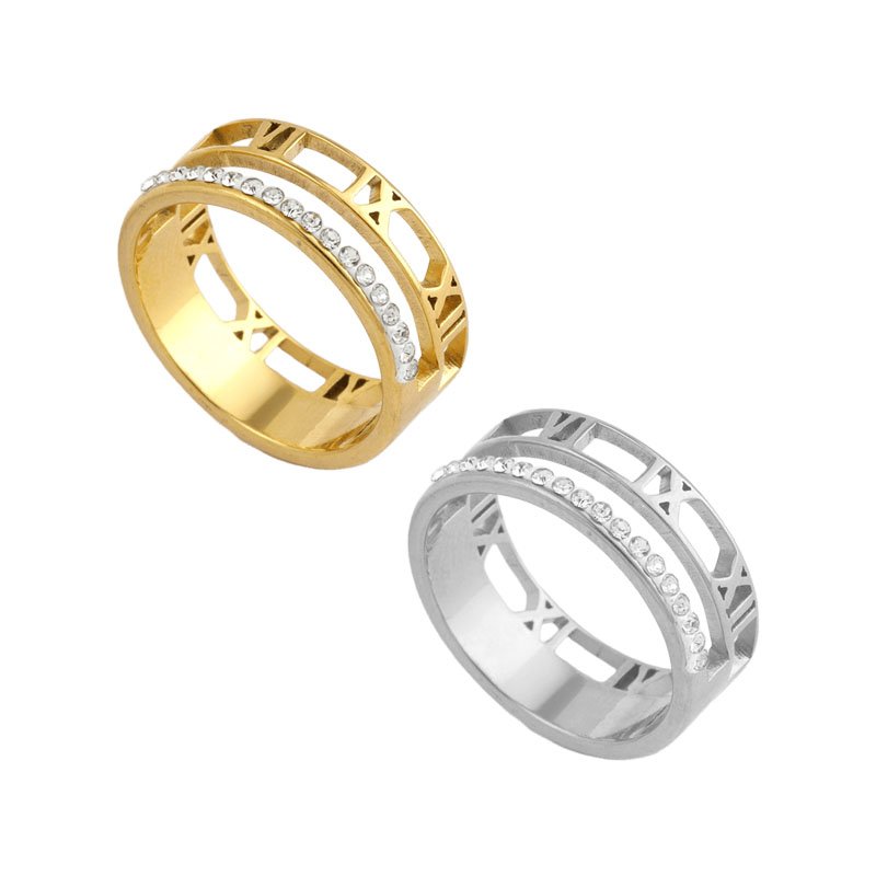 Roman Numeral Layered Crystal Band Ring
