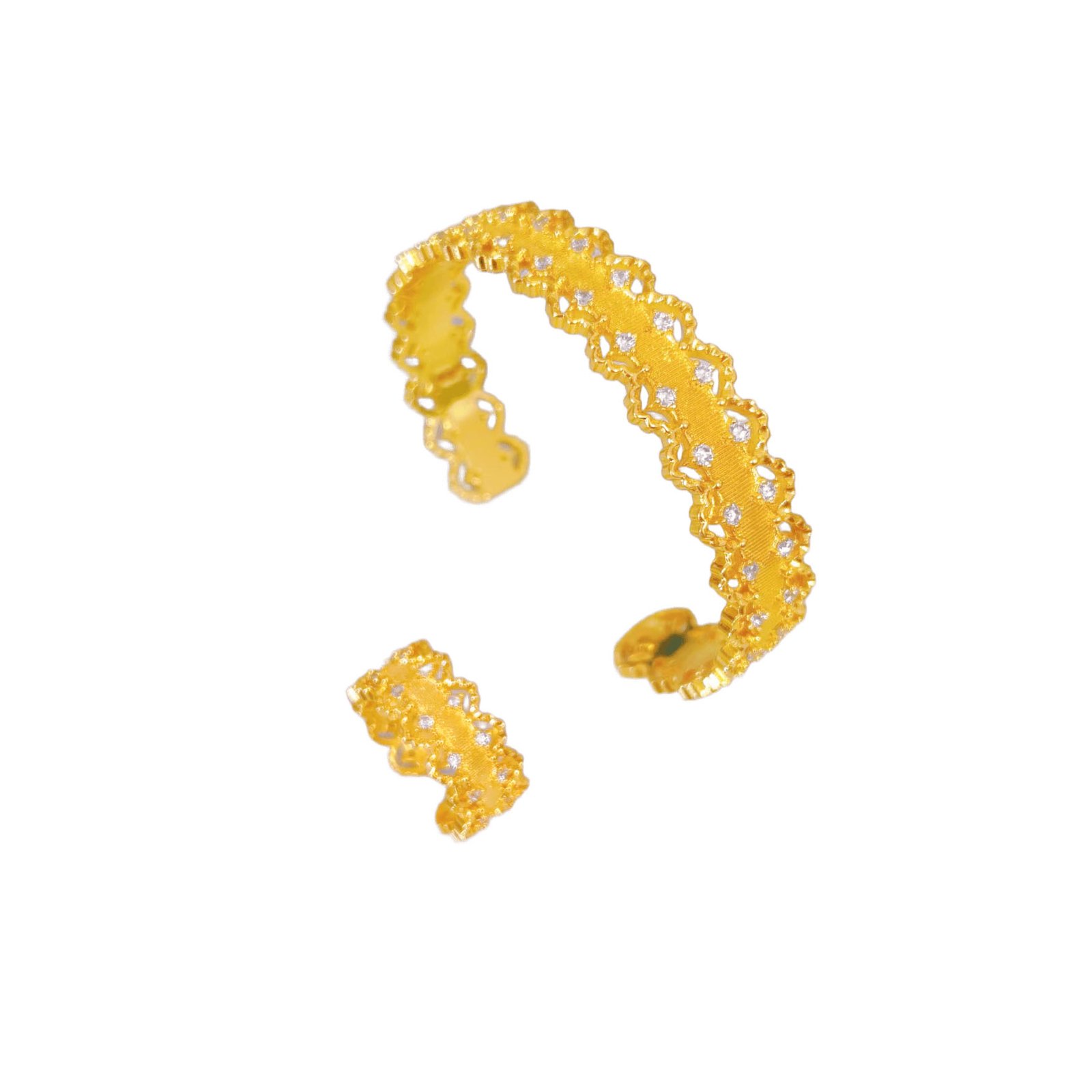 Royal Lace Zircon Scalloped Ring & Bracelet Set