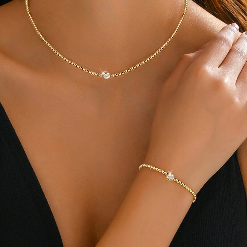 Single Spark Box Chain Necklace & Bracelet Set