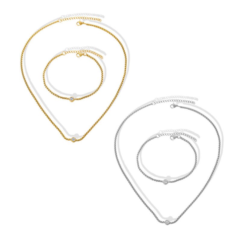 Single Spark Box Chain Necklace & Bracelet Set
