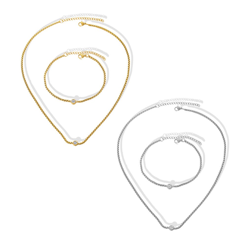 Single Spark Box Chain Necklace & Bracelet Set