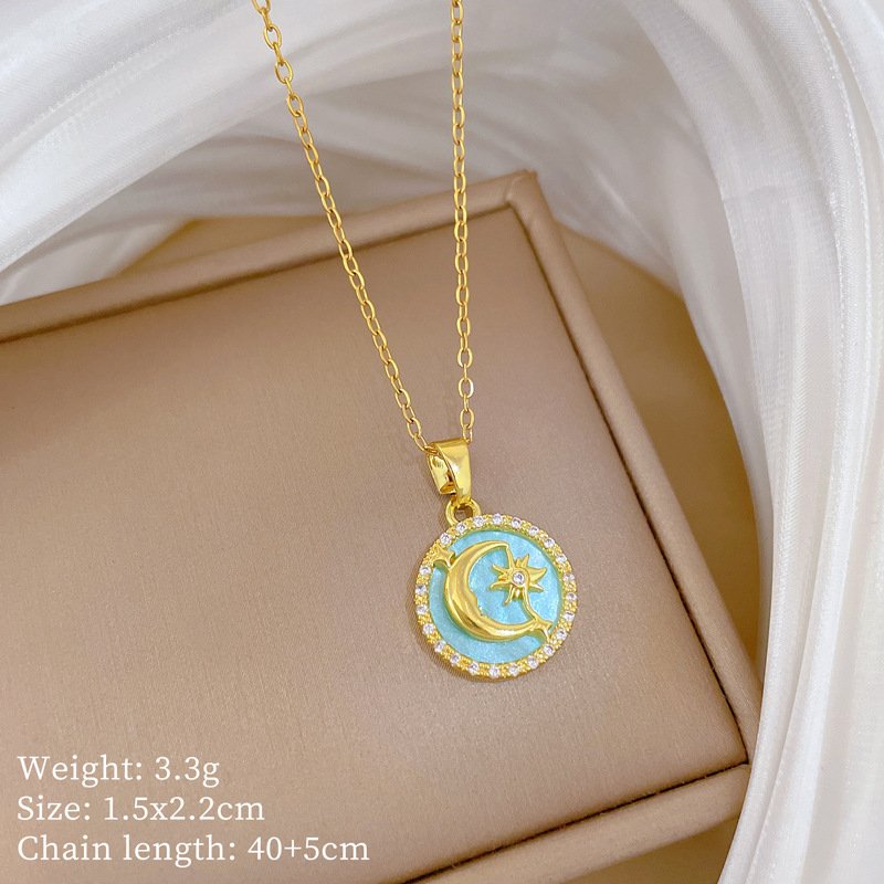 Sky Blue Moon Coin Necklace - Image 2