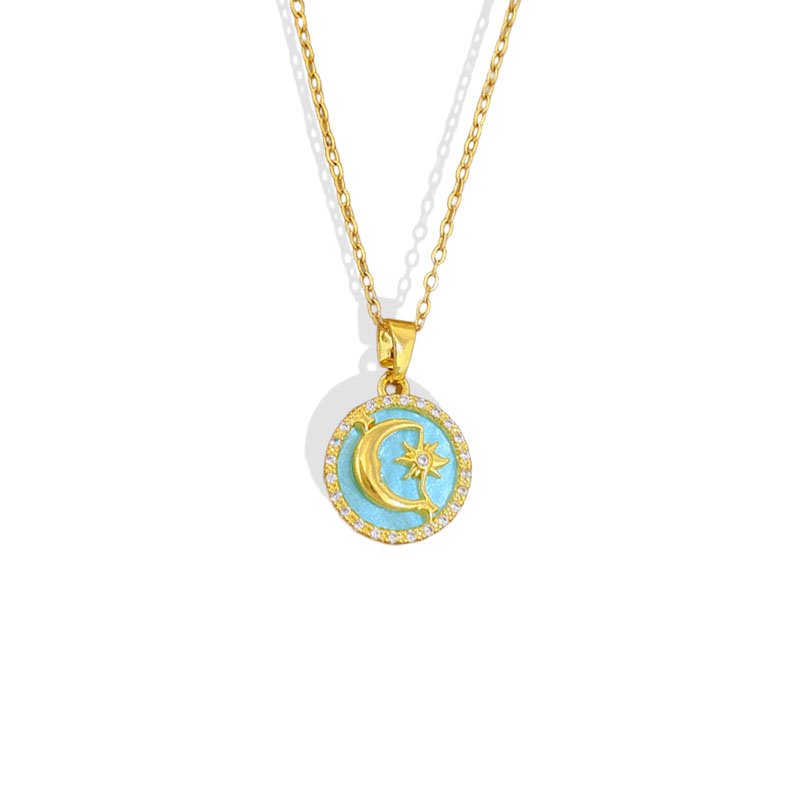 Sky Blue Moon Coin Necklace