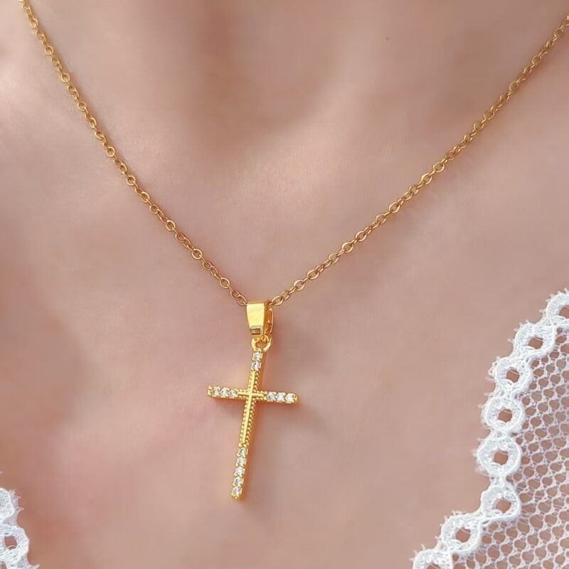 Slim Crystal Cross Necklace