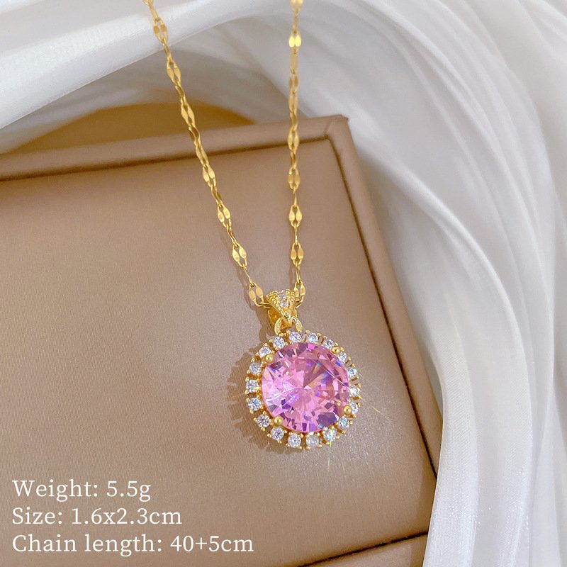 Solitaire Halo Round Zircon Necklace