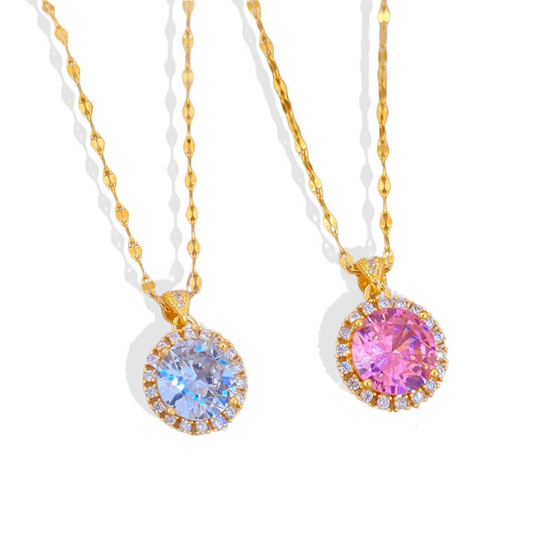 Solitaire Halo Round Zircon Necklace