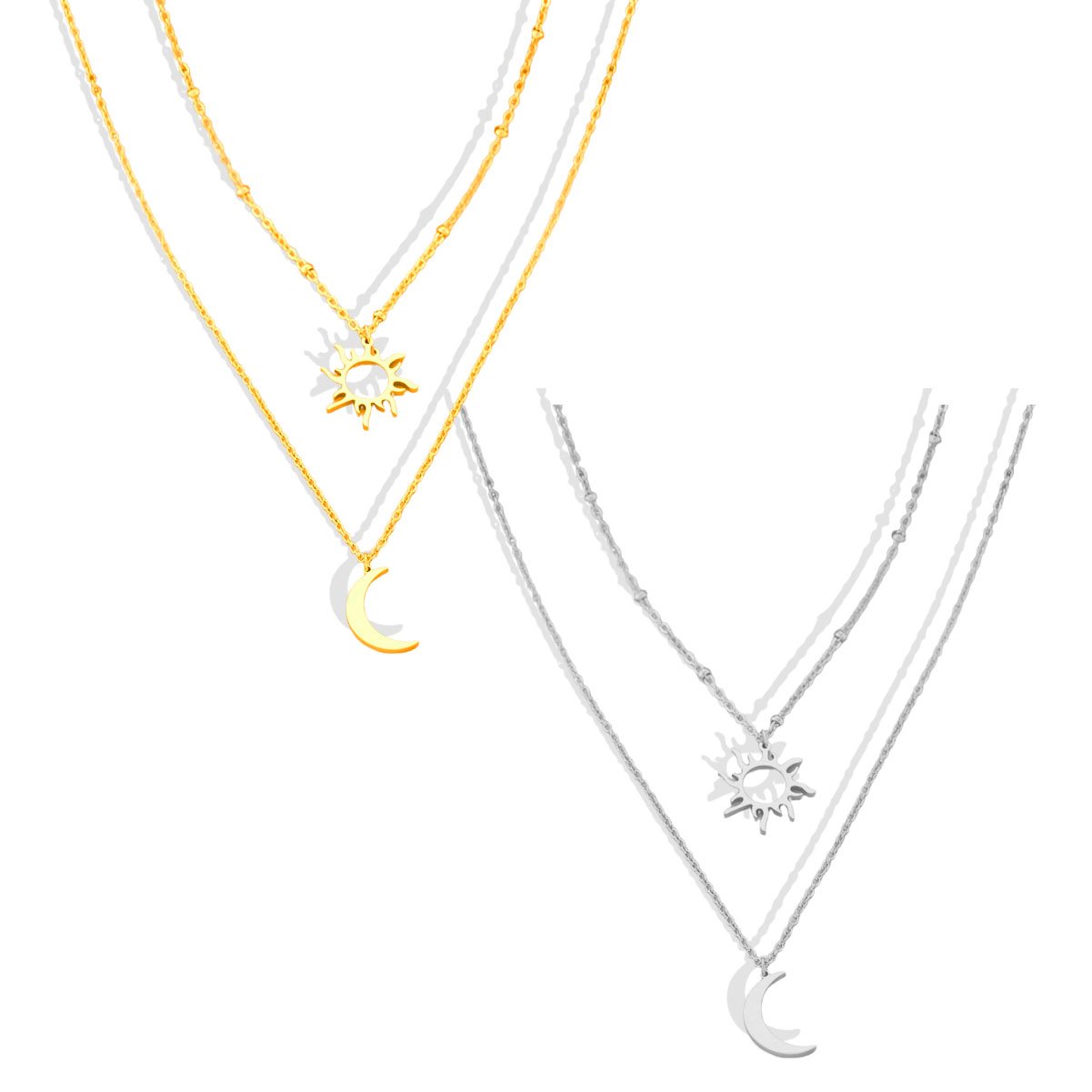 Sun & Moon Layered Duo Necklace