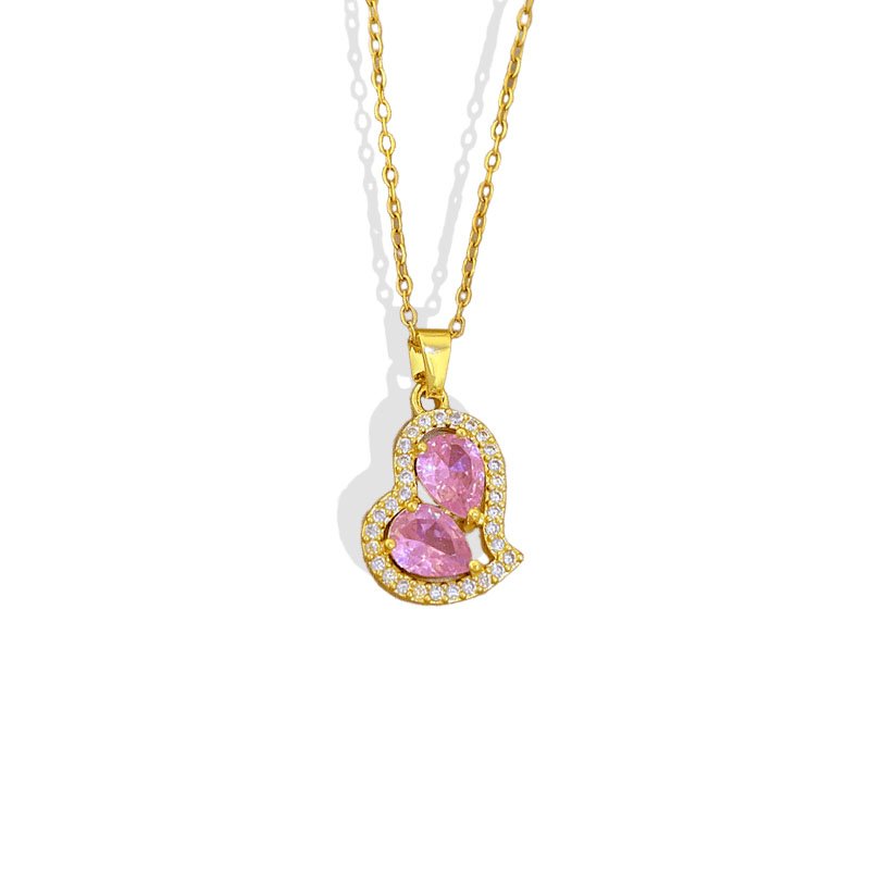 Sweetheart Blush Two-Stone Heart Pendant Necklace