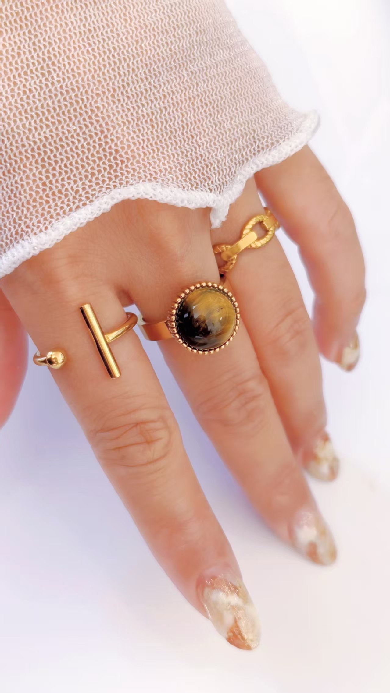 Tiger Gaze Cabochon Stone Ring - Image 3
