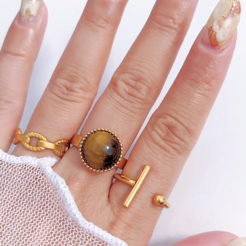 Tiger Gaze Cabochon Stone Ring