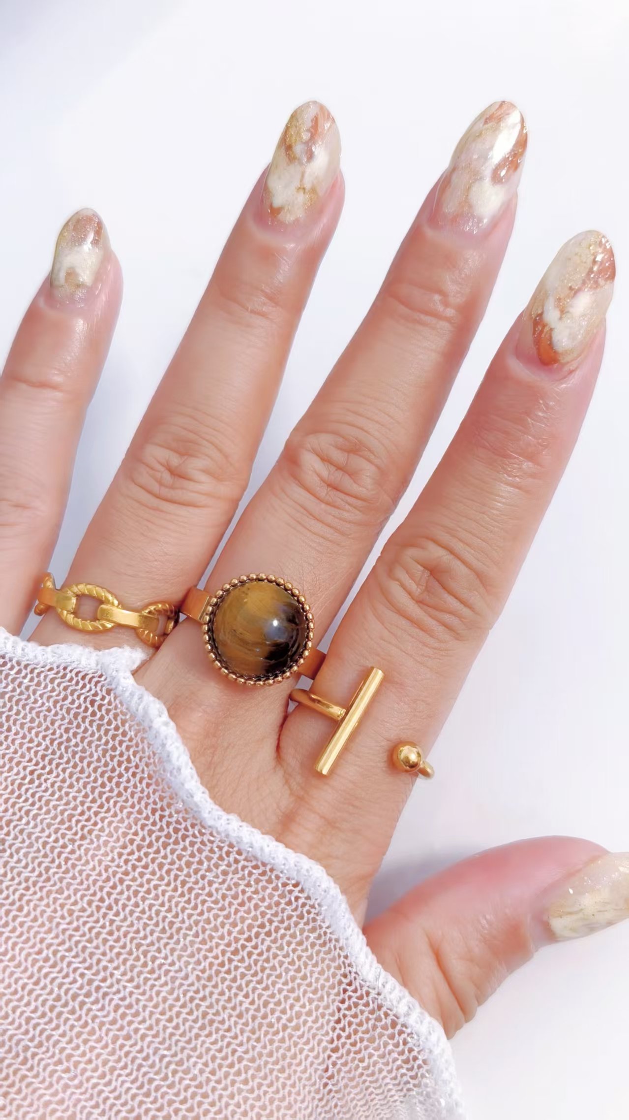 Tiger Gaze Cabochon Stone Ring - Image 2