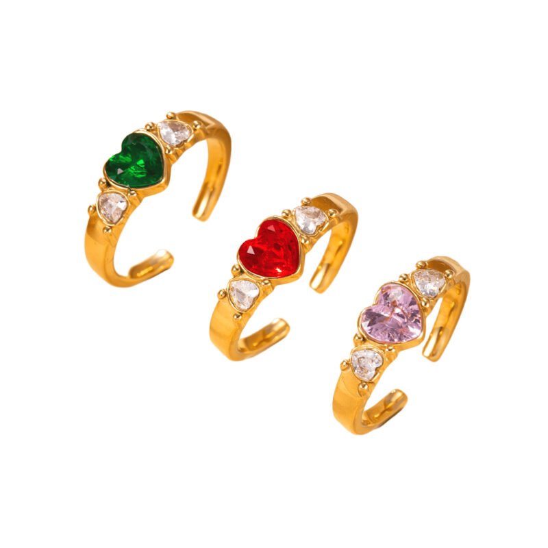 Triple Heart Colorful Gemstone Ring